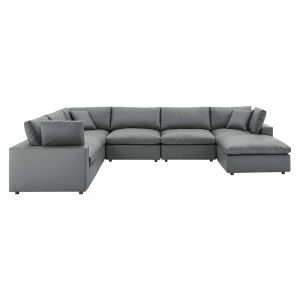 Modway - Commix Down Filled Overstuffed Vegan Leather 7-Piece Sectional Sofa in Gray - EEI-4922-GRY