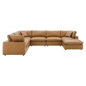 Modway - Commix Down Filled Overstuffed Vegan Leather 7-Piece Sectional Sofa in Tan - EEI-4922-TAN