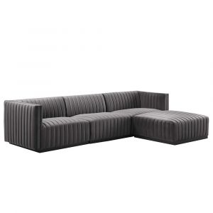 Modway - Conjure Channel Tufted Performance Velvet 4-Piece Sectional - EEI-5766-BLK-GRY