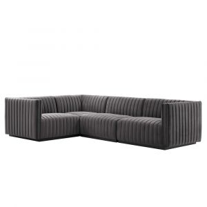 Modway - Conjure Channel Tufted Performance Velvet 4-Piece Sectional - EEI-5769-BLK-GRY