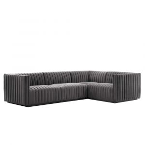 Modway - Conjure Channel Tufted Performance Velvet 4-Piece Sectional - EEI-5770-BLK-GRY