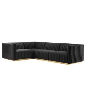 Modway - Conjure Channel Tufted Performance Velvet 4-Piece Sectional - EEI-5847-GLD-BLK
