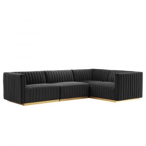 Modway - Conjure Channel Tufted Performance Velvet 4-Piece Sectional - EEI-5848-GLD-BLK