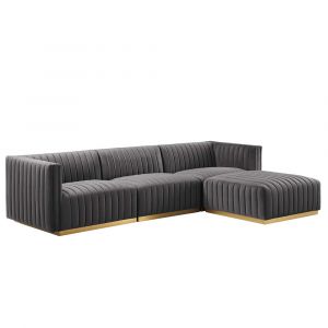 Modway - Conjure Channel Tufted Performance Velvet 4-Piece Sectional - EEI-5844-GLD-GRY