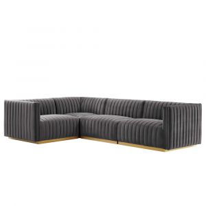 Modway - Conjure Channel Tufted Performance Velvet 4-Piece Sectional - EEI-5847-GLD-GRY