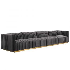 Modway - Conjure Channel Tufted Performance Velvet 4-Piece Sofa - EEI-5845-GLD-GRY