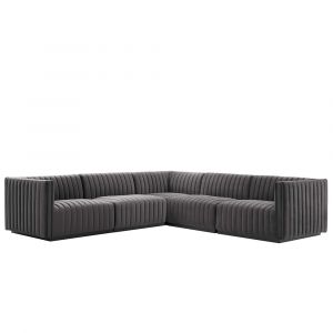 Modway - Conjure Channel Tufted Performance Velvet 5-Piece Sectional in Black Gray - EEI-5771-BLK-GRY