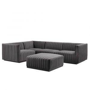Modway - Conjure Channel Tufted Performance Velvet 5-Piece Sectional in Black Gray - EEI-5774-BLK-GRY