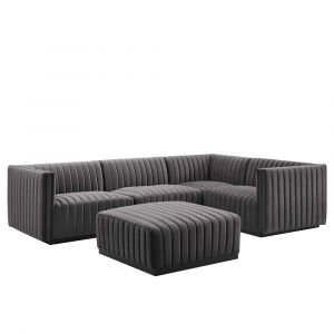 Modway - Conjure Channel Tufted Performance Velvet 5-Piece Sectional in Black Gray - EEI-5775-BLK-GRY