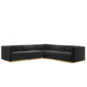 Modway - Conjure Channel Tufted Performance Velvet 5-Piece Sectional in Gold Black - EEI-5849-GLD-BLK