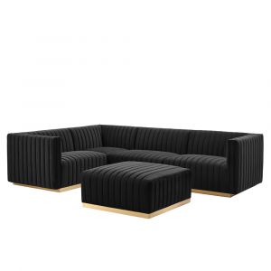 Modway - Conjure Channel Tufted Performance Velvet 5-Piece Sectional in Gold Black - EEI-5852-GLD-BLK