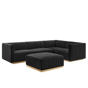 Modway - Conjure Channel Tufted Performance Velvet 5-Piece Sectional in Gold Black - EEI-5853-GLD-BLK