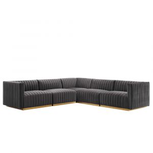 Modway - Conjure Channel Tufted Performance Velvet 5-Piece Sectional in Gold Gray - EEI-5849-GLD-GRY