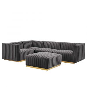 Modway - Conjure Channel Tufted Performance Velvet 5-Piece Sectional in Gold Gray - EEI-5852-GLD-GRY