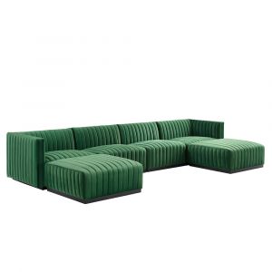 Modway - Conjure Channel Tufted Performance Velvet 6-Piece Sectional in Black Emerald - EEI-5768-BLK-EME