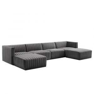Modway - Conjure Channel Tufted Performance Velvet 6-Piece Sectional in Black Gray - EEI-5768-BLK-GRY