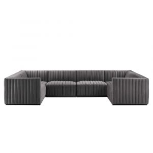 Modway - Conjure Channel Tufted Performance Velvet 6-Piece Sectional in Black Gray - EEI-5773-BLK-GRY