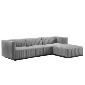 Modway - Conjure Channel Tufted Upholstered Fabric 4-Piece Sectional Sofa - EEI-5788-BLK-LGR