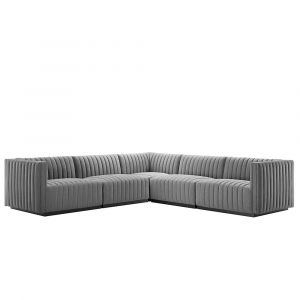 Modway - Conjure Channel Tufted Upholstered Fabric 5-Piece L-Shaped Sectional in Black Light Gray - EEI-5793-BLK-LGR