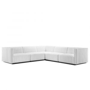 Modway - Conjure Channel Tufted Upholstered Fabric 5-Piece L-Shaped Sectional in Black White - EEI-5793-BLK-WHI