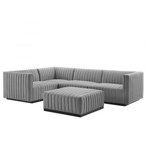 Modway - Conjure Channel Tufted Upholstered Fabric 5-Piece Sectional in Black Light Gray - EEI-5796-BLK-LGR