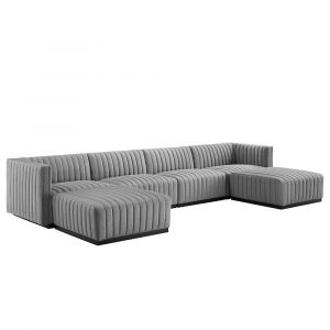Modway - Conjure Channel Tufted Upholstered Fabric 6-Piece Sectional Sofa in Black Light Gray - EEI-5790-BLK-LGR