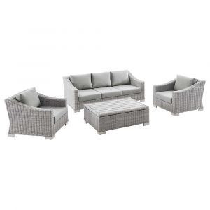 Modway - Conway 4-Piece Outdoor Patio Wicker Rattan Furniture Set in Light Gray Gray - EEI-5095-GRY