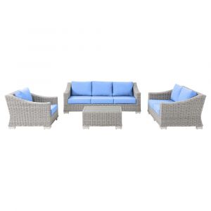 Modway - Conway 4-Piece Outdoor Patio Wicker Rattan Furniture Set in Light Gray Light Blue - EEI-5091-LBU