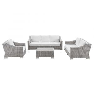 Modway - Conway 4-Piece Outdoor Patio Wicker Rattan Furniture Set in Light Gray White - EEI-5091-WHI
