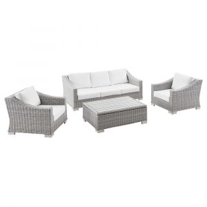 Modway - Conway 4-Piece Outdoor Patio Wicker Rattan Furniture Set in Light Gray White - EEI-5095-WHI