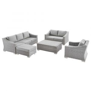 Modway - Conway 5-Piece Outdoor Patio Wicker Rattan Furniture Set in Light Gray Gray - EEI-5092-GRY