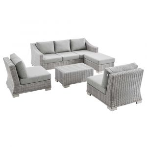Modway - Conway 5-Piece Outdoor Patio Wicker Rattan Furniture Set in Light Gray Gray - EEI-5097-GRY