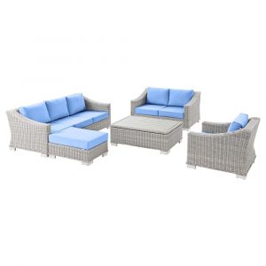 Modway - Conway 5-Piece Outdoor Patio Wicker Rattan Furniture Set in Light Gray Light Blue - EEI-5092-LBU