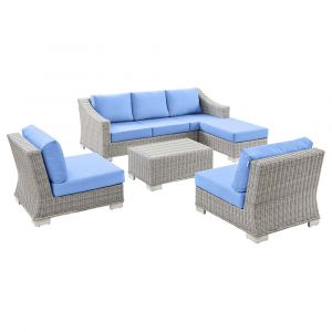 Modway - Conway 5-Piece Outdoor Patio Wicker Rattan Furniture Set in Light Gray Light Blue - EEI-5097-LBU