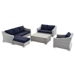 Modway - Conway 5-Piece Outdoor Patio Wicker Rattan Furniture Set in Light Gray Navy - EEI-5092-NAV