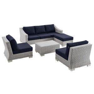 Modway - Conway 5-Piece Outdoor Patio Wicker Rattan Furniture Set in Light Gray Navy - EEI-5097-NAV