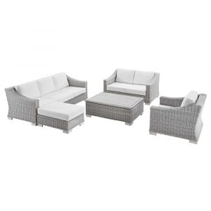 Modway - Conway 5-Piece Outdoor Patio Wicker Rattan Furniture Set in Light Gray White - EEI-5092-WHI
