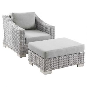 Modway - Conway Outdoor Patio Wicker Rattan 2-Piece Armchair and Ottoman Set - EEI-5090-GRY