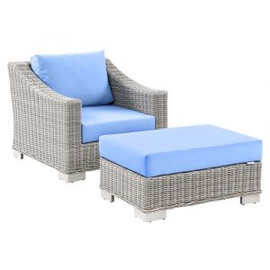 Modway - Conway Outdoor Patio Wicker Rattan 2-Piece Armchair and Ottoman Set - EEI-5090-LBU