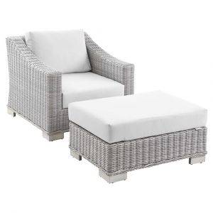 Modway - Conway Outdoor Patio Wicker Rattan 2-Piece Armchair and Ottoman Set - EEI-5090-WHI
