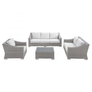 Modway - Conway Sunbrella Outdoor Patio Wicker Rattan 4-Piece Furniture Set in Light Gray White - EEI-4355-LGR-WHI
