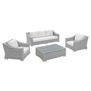 Modway - Conway Sunbrella Outdoor Patio Wicker Rattan 4-Piece Furniture Set in Light Gray White - EEI-4359-LGR-WHI