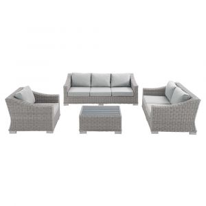 Modway - Conway Sunbrella Outdoor Patio Wicker Rattan 4-Piece Furniture Set in Light Gray Gray - EEI-4355-LGR-GRY
