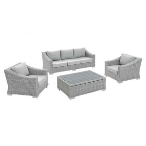 Modway - Conway Sunbrella Outdoor Patio Wicker Rattan 4-Piece Furniture Set in Light Gray Gray - EEI-4359-LGR-GRY