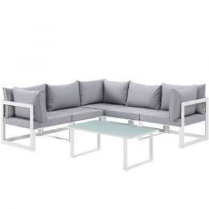 Modway - Fortuna 6 Piece Outdoor Patio Sectional Sofa Set - EEI-1732-WHI-GRY-SET