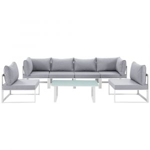 Modway - Fortuna 7 Piece Outdoor Patio Sectional Sofa Set - EEI-1729-WHI-GRY-SET