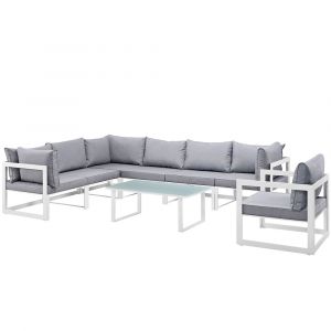 Modway - Fortuna 8 Piece Outdoor Patio Sectional Sofa Set - EEI-1736-WHI-GRY-SET
