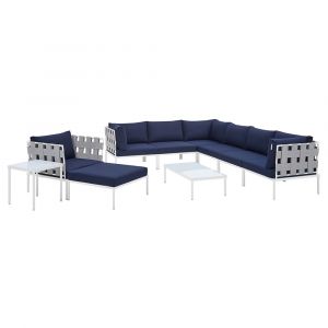 Modway - Harmony 10-Piece Sunbrella® Outdoor Patio Aluminum Sectional Sofa Set - EEI-4953-GRY-NAV-SET
