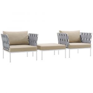Modway - Harmony 3 Piece Outdoor Patio Aluminum Sectional Sofa Set - EEI-2618-WHI-BEI-SET