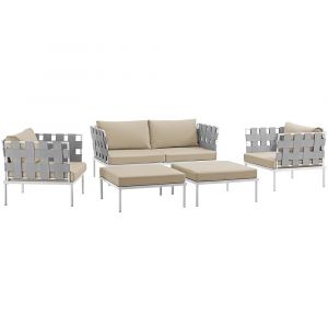 Modway - Harmony 5 Piece Outdoor Patio Aluminum Sectional Sofa Set - EEI-2621-WHI-BEI-SET
